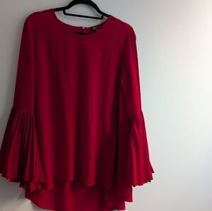 Red Pleated Sleeve Blouse